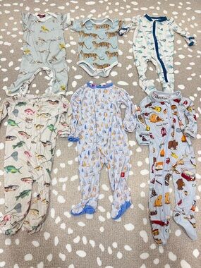 Lot of 6 Bamboo footies zippy baby boy fishing sailboats camping onesie tigers